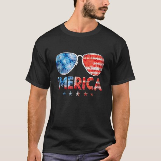 7月のアメリカ国旗Mericaサングラスファミリー Tシャツ (正面)