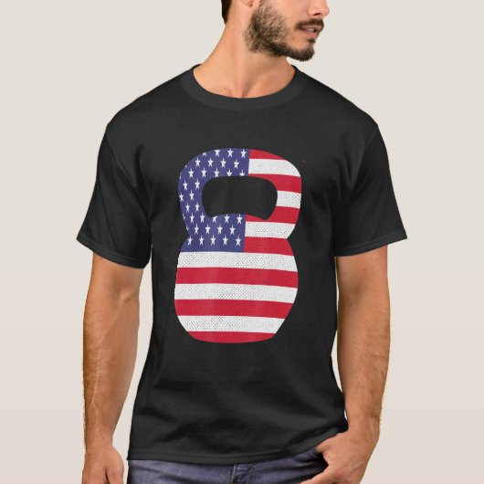 7月のアメリカ国旗Usa 4thケトルベルジムWorko Tシャツ (正面)