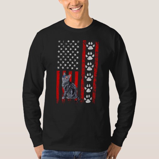 7月のアメリカ愛国的なアメリカのショートヘア猫4th tシャツ (正面)