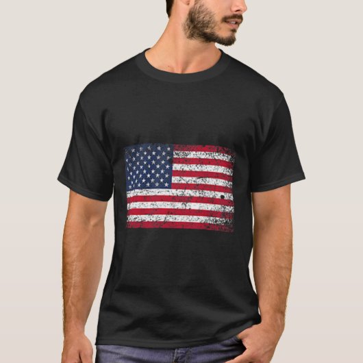 7月のアメリ動揺してカ国旗のポケット Tシャツ (正面)