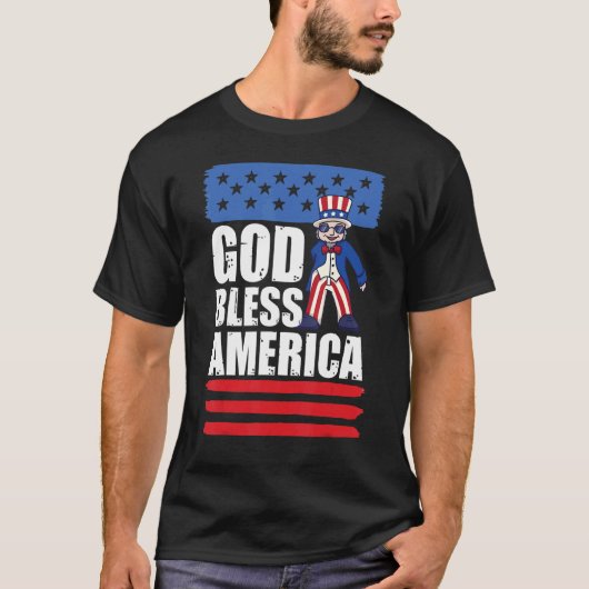 7月のアンクルサム4thアメリカの愛国者の神Aを祝福 Tシャツ (正面)