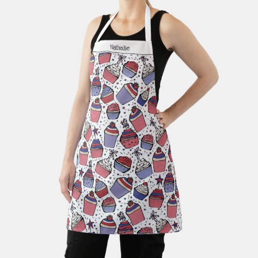 7月のカップケーキのピンク愛国的パーソナライズされた4日 エプロン (インサイチュ)