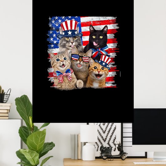7月のキャットフリーダムアメリカ国旗のサングラス ポスター (ホームオフィス)