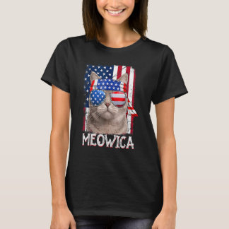 7月のキャット4日Meowicaアメリカ国旗の女性男性 Tシャツ