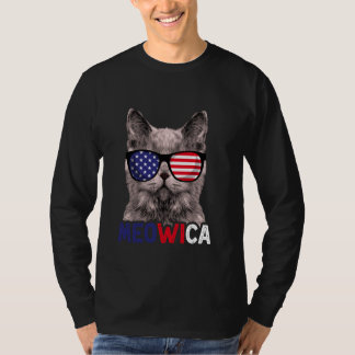 7月のキャット4日Meowica男性女性米国国旗Ki Tシャツ