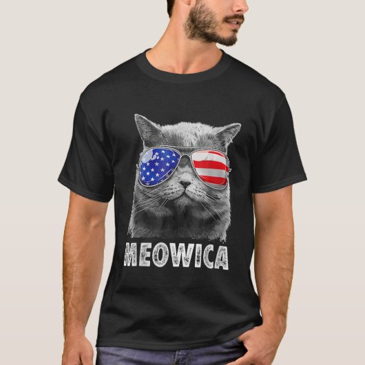 7月のキャット4th Meowica Merica Men USA American Fl Tシャツ (正面)
