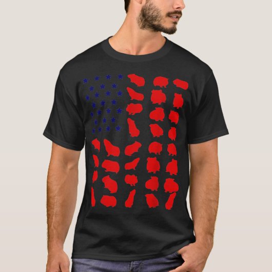 7月のギニア豚アメリカ国旗Lover USA Pat Tシャツ (正面)