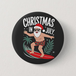 7月のクリスマスおもしろいクリスマスクリスマスサンタビーチ 缶バッジ