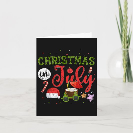 7月のクリスマスおもしろいサングルサンタ夏グラフ カード (正面)