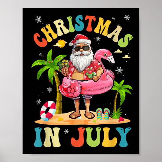 7月のクリスマスおもしろいサンタサマービーチ休暇 ポスター (正面)