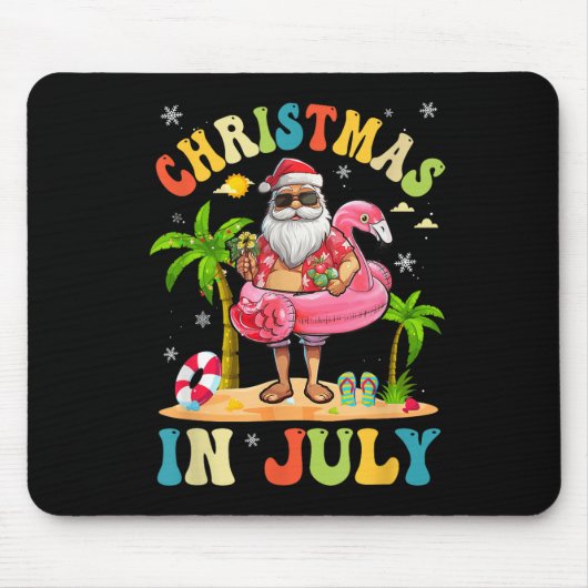 7月のクリスマスおもしろいサンタサマービーチ休暇 マウスパッド (正面)