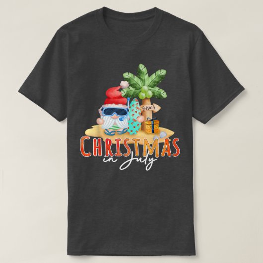 7月のクリスマスおもしろいサンタサマービーチ休暇 Tシャツ (デザイン正面)
