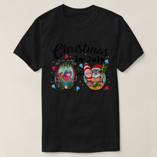 7月のクリスマスおもしろいサンタサマービーチ休暇 Tシャツ (デザイン正面)