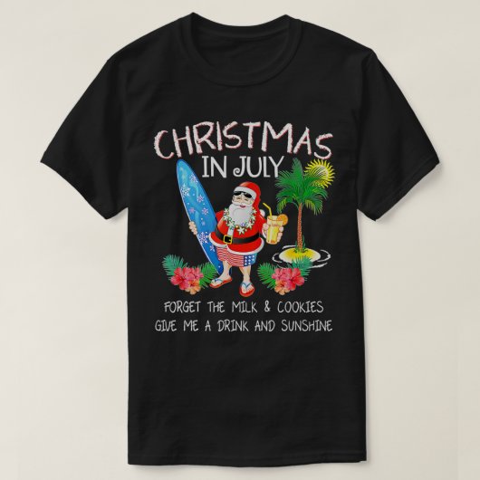7月のクリスマスおもしろいサンタサマープールパーティーB Tシャツ (デザイン正面)