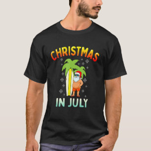 7月のクリスマスおもしろいサンタ夏のクリスマスメンズ Tシャツ