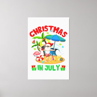 7月のクリスマスおもしろいサンタ・ハット・サングラス・サーム キャンバスプリント