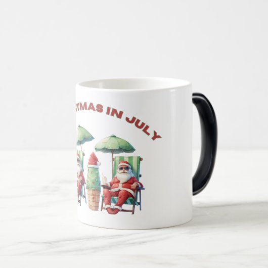 7月のクリスマスおもしろいビーチサンタ休暇 モーフィングマグカップ (正面右)