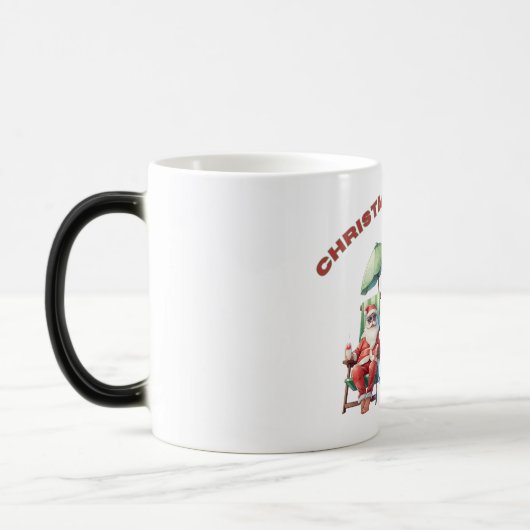 7月のクリスマスおもしろいビーチサンタ休暇 モーフィングマグカップ (左)