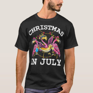7月のクリスマスおもしろいピンクのフラミンゴ酒Su Tシャツ