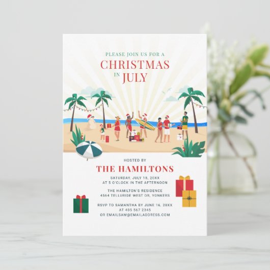 7月のクリスマスおもしろいファミリーサマーパーティー 招待状 (スタンド正面)