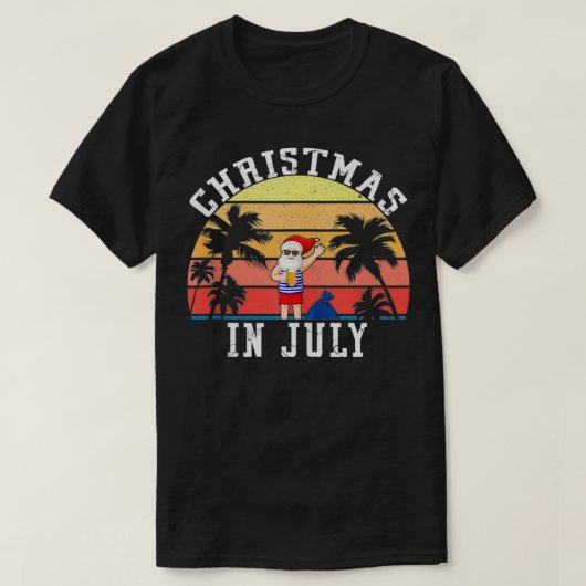 7月のクリスマスおもしろいヴィンテージサンタサマービーチ Tシャツ (デザイン正面)