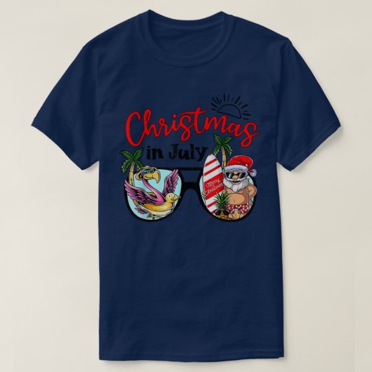 7月のクリスマスおもしろいヴィンテージサンタサマービーチ Tシャツ (デザイン正面)