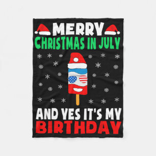 7月のクリスマスお誕生日Tシャツアイスポップサンタ フリースブランケット