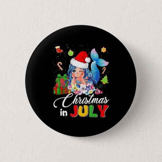 7月のクリスマスかわいいアニメ人魚サンタハットサム 缶バッジ (正面)