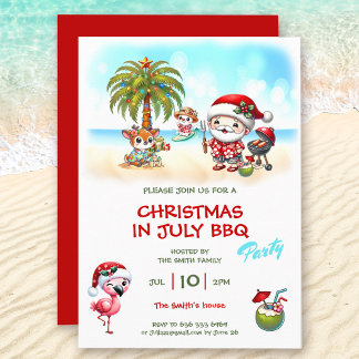7月のクリスマスかわいいサンタの夏のクリスマス 招待状