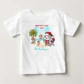 7月のクリスマスかわいいサンタトロピカルサマーネーム ベビーTシャツ (正面)