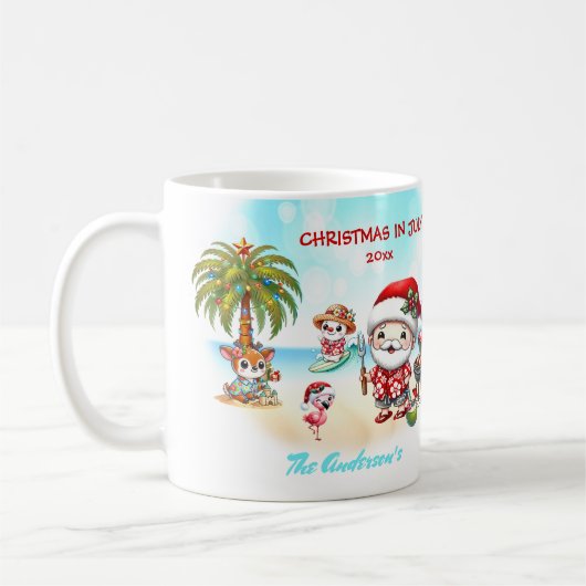 7月のクリスマスかわいいサンタトロピカルサマー コーヒーマグカップ (左)