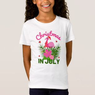 7月のクリスマスかわいいサンタフラミンゴ Tシャツ