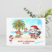 7月のクリスマスかわいいサンタ夏のクリスマスカード (スタンド正面)