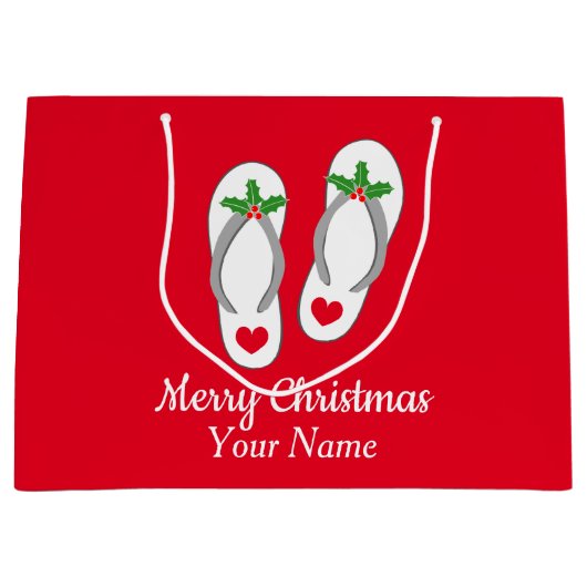 7月のクリスマスかわいいビーチビーチサンダル抱き枕 ラージペーパーバッグ (正面)