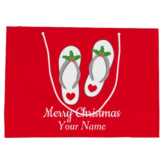 7月のクリスマスかわいいビーチビーチサンダル抱き枕 ラージペーパーバッグ (裏面)