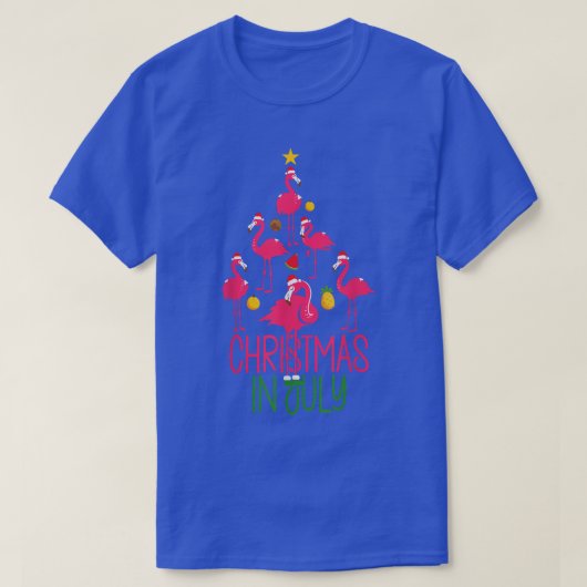 7月のクリスマスかわいいフラミンゴ Tシャツ (デザイン正面)