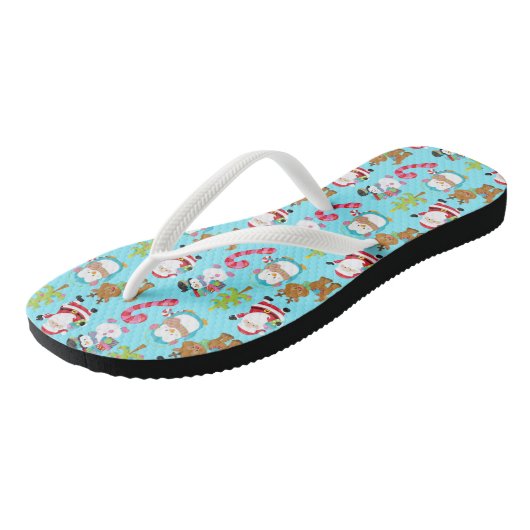 7月のクリスマスかわいい冬青サンタ雪だるま ビーチサンダル (アングル)