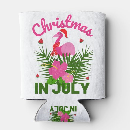 7月のクリスマスかわいい夏のフラミンゴ 缶クーラー (裏面)