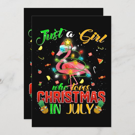 7月のクリスマスが大好きな女の子かわいいフラミ 招待状 (正面/裏面)