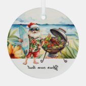 7月のクリスマスとサンタのビーチ休日 ガラスオーナメント (裏面)