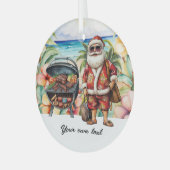 7月のクリスマスとサンタのビーチ休日 ガラスオーナメント (正面左)