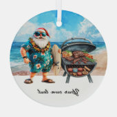 7月のクリスマスとサンタのビーチ休日 ガラスオーナメント (裏面)