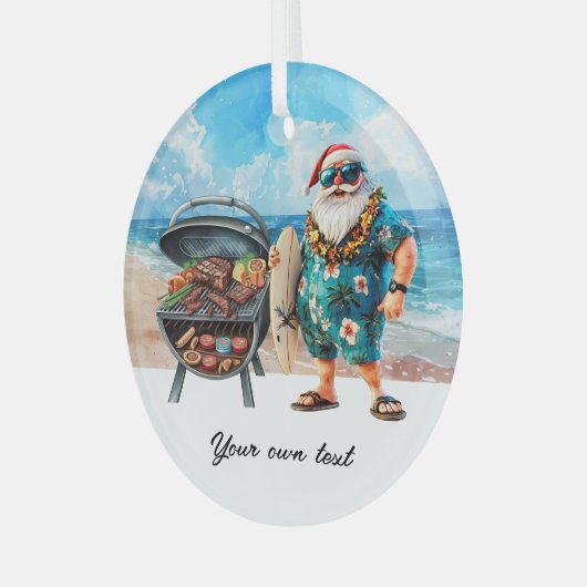 7月のクリスマスとサンタのビーチ休日 ガラスオーナメント (正面左)