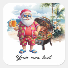 7月のクリスマスとサンタのビーチ休日 スクエアシール