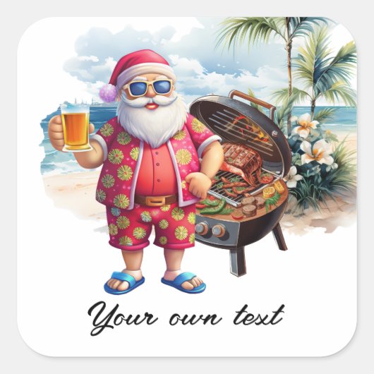7月のクリスマスとサンタのビーチ休日 スクエアシール (正面)