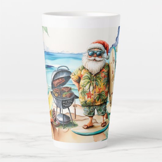 7月のクリスマスとサンタのビーチ カフェラテマグ (正面)