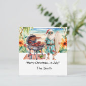 7月のクリスマスとサンタットビーチホリデーカード シーズンカード (スタンド正面)