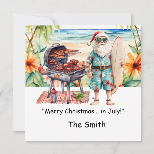 7月のクリスマスとサンタットビーチホリデーカード シーズンカード (正面)