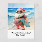 7月のクリスマスとサンタットビーチホリデーカード シーズンポストカード (正面)