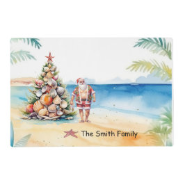 7月のクリスマスとSANTA CLAUSのビーチ ラミネート プレート